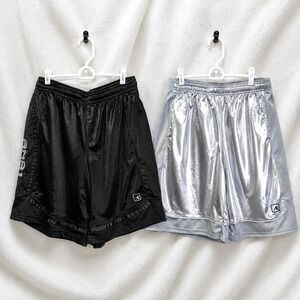 AND1 Mens Basketball Shorts Lot 2 Pair Large Black Gray Silver Athletic Mesh
